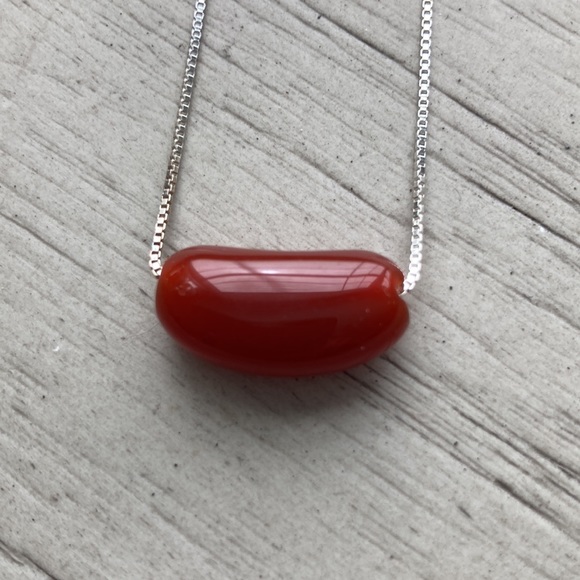 Sterling silver necklace with carnelian - Picture 1 of 6